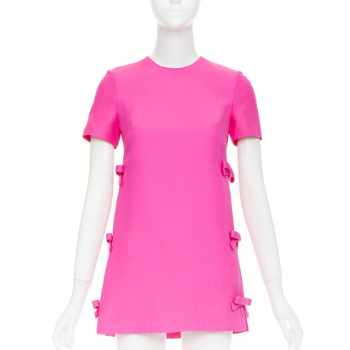 Women's Valentino 2022 Runway PP Pink Silk Bow Mini Dress