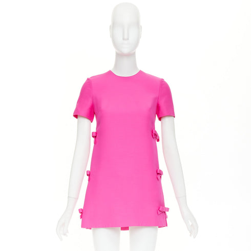 Women's Valentino 2022 Runway PP Pink Silk Bow Mini Dress