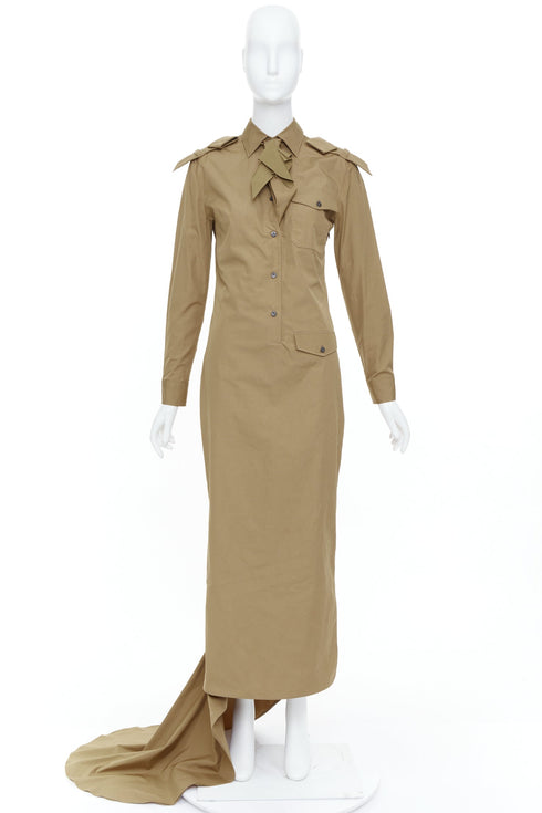 Women's Prada 2023 Runway Brown Poplin Safari Gown