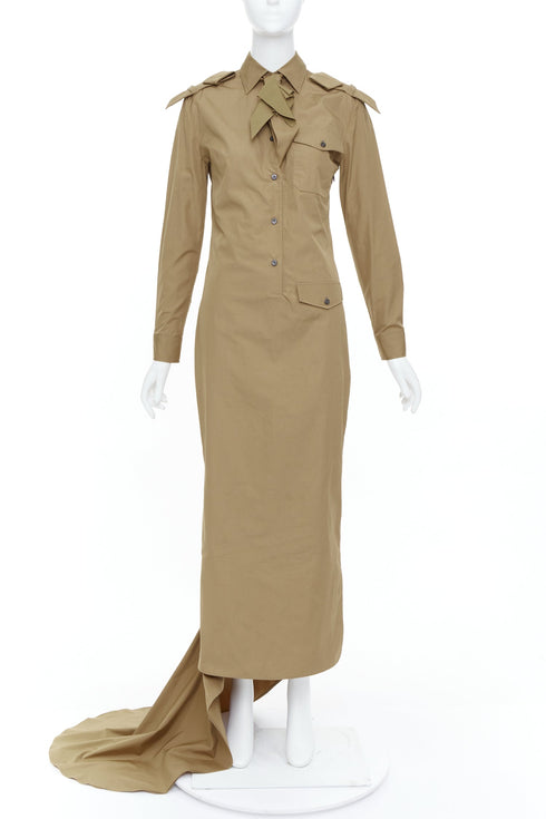 Women's Prada 2023 Runway Brown Poplin Safari Gown
