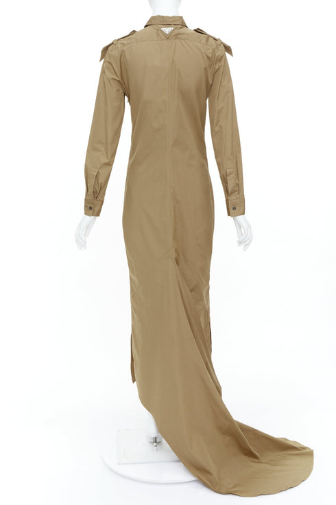 Women's Prada 2023 Runway Brown Poplin Safari Gown
