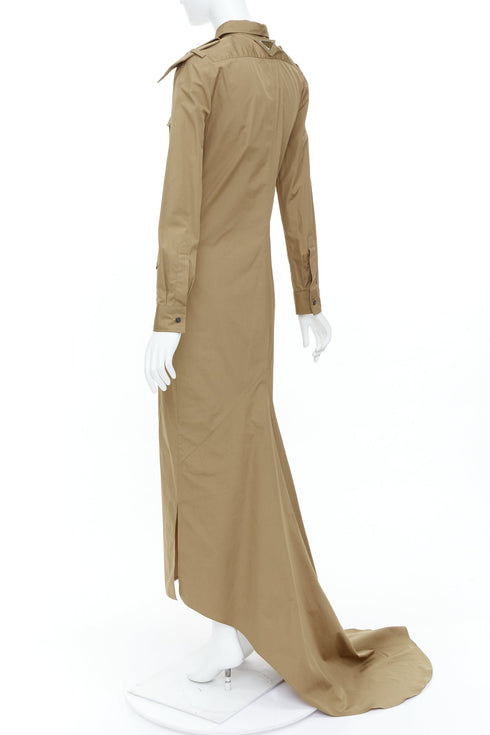 Women's Prada 2023 Runway Brown Poplin Safari Gown
