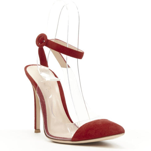 Women's Gianvito Rossi Plexi Red Suede PVC Pump
