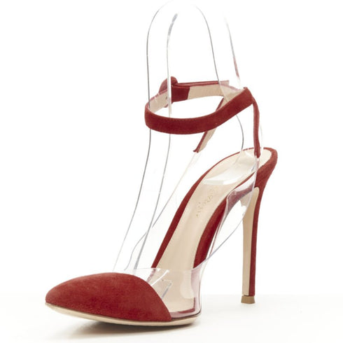 Women's Gianvito Rossi Plexi Red Suede PVC Pump