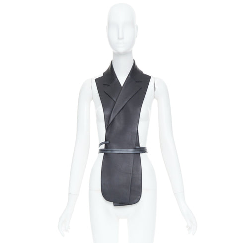 Women's Hermes 2010 Runway Leather Wrap Tuxedo Vest