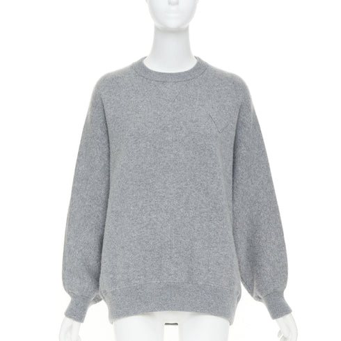 Women's Prada 2020 Grey Cashmere Triangle Patch Crew Sweater