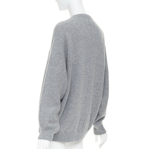 Women's Prada 2020 Grey Cashmere Triangle Patch Crew Sweater