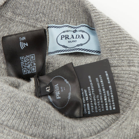 Women's Prada 2020 Grey Cashmere Triangle Patch Crew Sweater