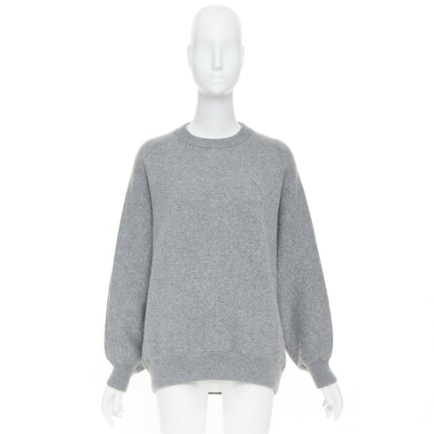Women's Prada 2020 Grey Cashmere Triangle Patch Crew Sweater