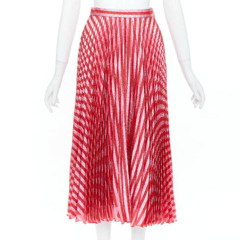 Women's Gucci 2015 Runway Red Chevron Silk Midi Skirt