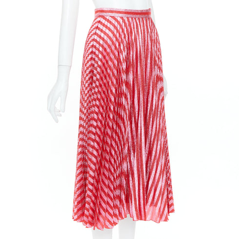 Women's Gucci 2015 Runway Red Chevron Silk Midi Skirt