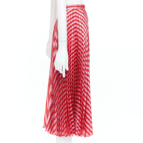 Women's Gucci 2015 Runway Red Chevron Silk Midi Skirt