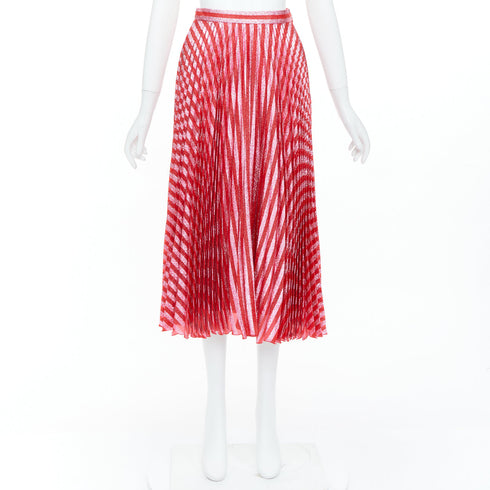Women's Gucci 2015 Runway Red Chevron Silk Midi Skirt