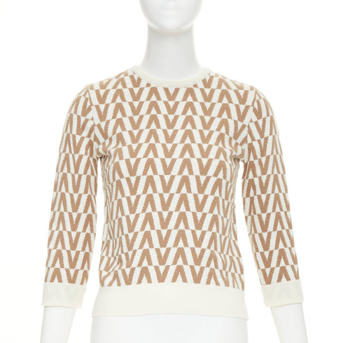 Women's Valentino Brown Cashmere V Monogram Pullover Sweater