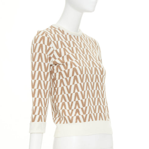 Women's Valentino Brown Cashmere V Monogram Pullover Sweater