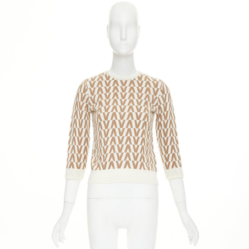 Women's Valentino Brown Cashmere V Monogram Pullover Sweater