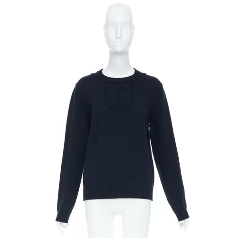 Women's Saint Laurent 2018 Blue Anchor Crest Embroidered Pullover