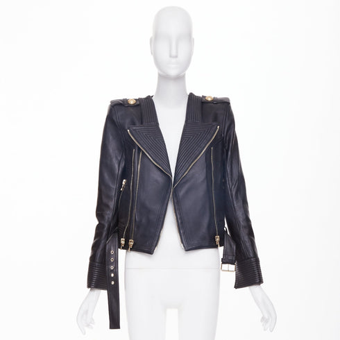 Women's Balmain 2020 Black Quilted Leather Perfecto Biker Jacket