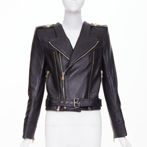 Women's Balmain 2020 Black Quilted Leather Perfecto Biker Jacket