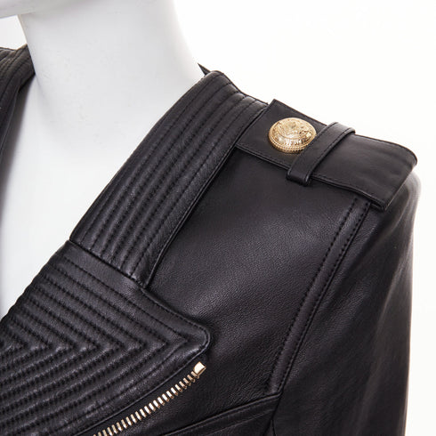 Women's Balmain 2020 Black Quilted Leather Perfecto Biker Jacket