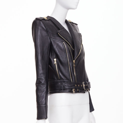 Women's Balmain 2020 Black Quilted Leather Perfecto Biker Jacket
