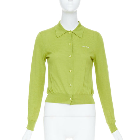 Women's Miu Miu 2024 Green Cashmere Silk Polo Cardigan