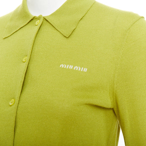 Women's Miu Miu 2024 Green Cashmere Silk Polo Cardigan