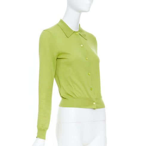 Women's Miu Miu 2024 Green Cashmere Silk Polo Cardigan