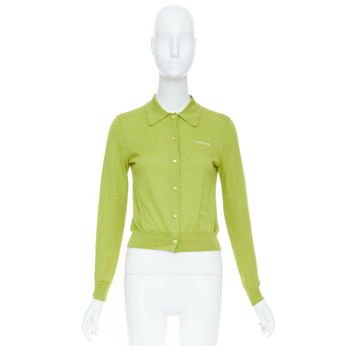 Women's Miu Miu 2024 Green Cashmere Silk Polo Cardigan