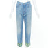 Women's Valentino 2025 Runway Blue Beaded Denim Jeans