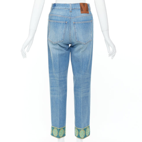 Women's Valentino 2025 Runway Blue Beaded Denim Jeans