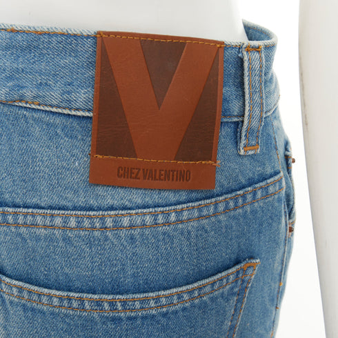 Women's Valentino 2025 Runway Blue Beaded Denim Jeans