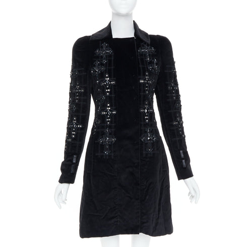 Women's Versace 2012 Runway Black Velvet Gothic Byzantine Flared Coat