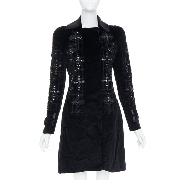 Women's Versace 2012 Runway Black Velvet Gothic Byzantine Flared Coat