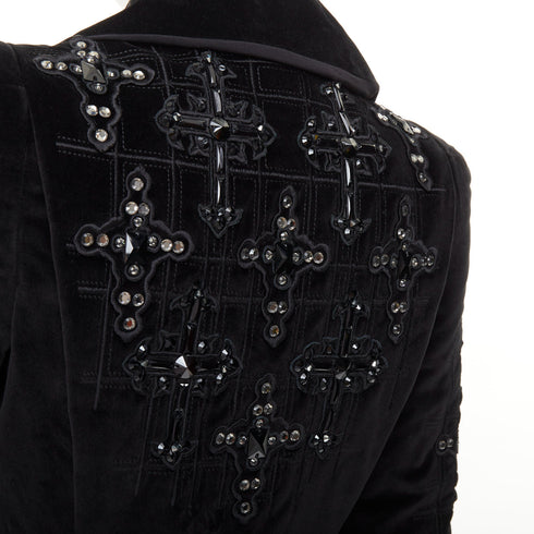 Women's Versace 2012 Runway Black Velvet Gothic Byzantine Flared Coat