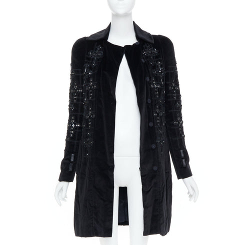 Women's Versace 2012 Runway Black Velvet Gothic Byzantine Flared Coat