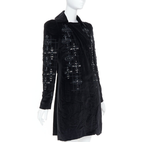 Women's Versace 2012 Runway Black Velvet Gothic Byzantine Flared Coat