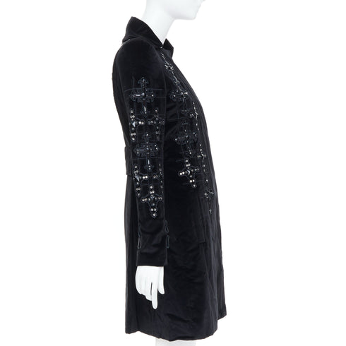 Women's Versace 2012 Runway Black Velvet Gothic Byzantine Flared Coat