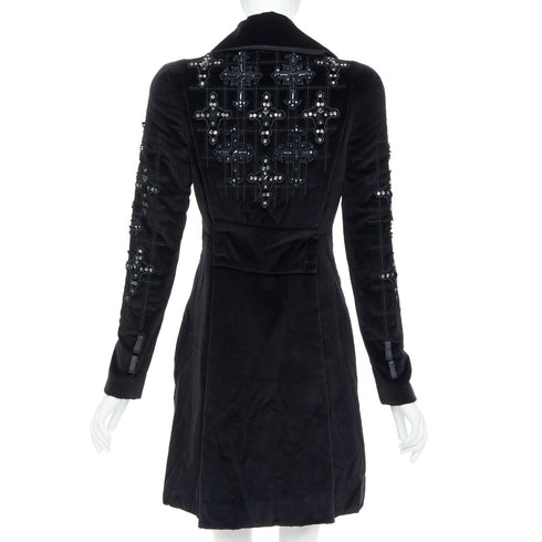 Women's Versace 2012 Runway Black Velvet Gothic Byzantine Flared Coat