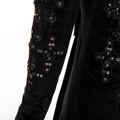 Women's Versace 2012 Runway Black Velvet Gothic Byzantine Flared Coat