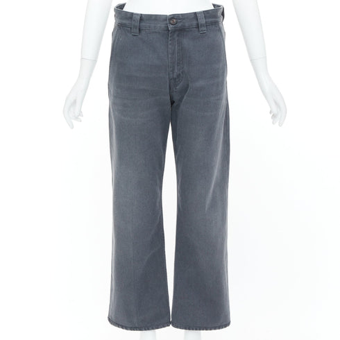 Women's Miu Miu 2024 Grey Frayed Embroidered Logo Denim Jeans