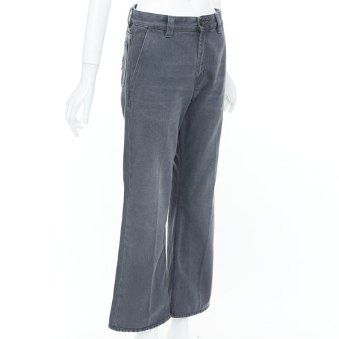 Women's Miu Miu 2024 Grey Frayed Embroidered Logo Denim Jeans