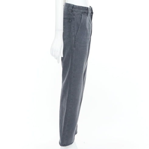 Women's Miu Miu 2024 Grey Frayed Embroidered Logo Denim Jeans