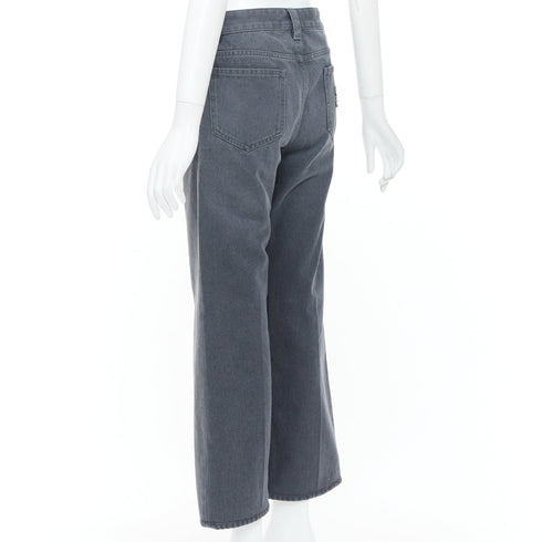 Women's Miu Miu 2024 Grey Frayed Embroidered Logo Denim Jeans