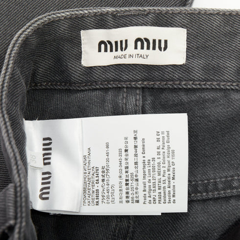 Women's Miu Miu 2024 Grey Frayed Embroidered Logo Denim Jeans
