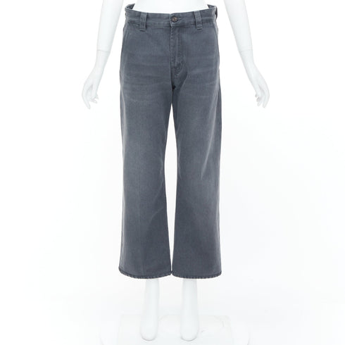 Women's Miu Miu 2024 Grey Frayed Embroidered Logo Denim Jeans