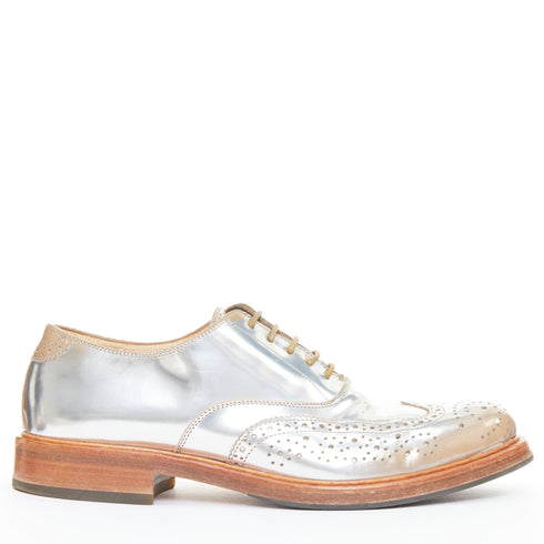 Men's Alexander McQueen Silver Leather Brogue Shoes