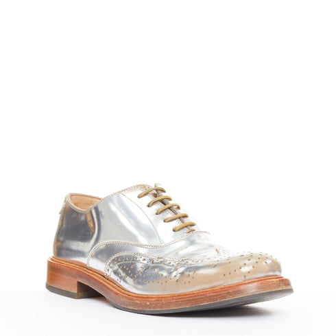 Men's Alexander McQueen Silver Leather Brogue Shoes