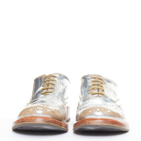 Men's Alexander McQueen Silver Leather Brogue Shoes