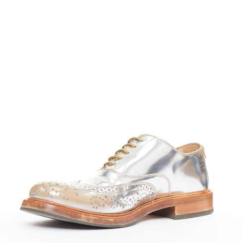 Men's Alexander McQueen Silver Leather Brogue Shoes